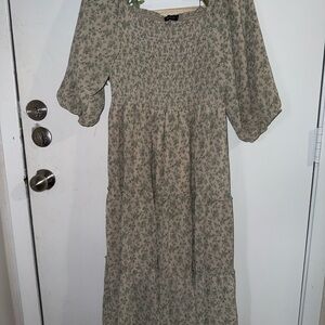 Mikarose Olive Floral Long Sleeve Dress